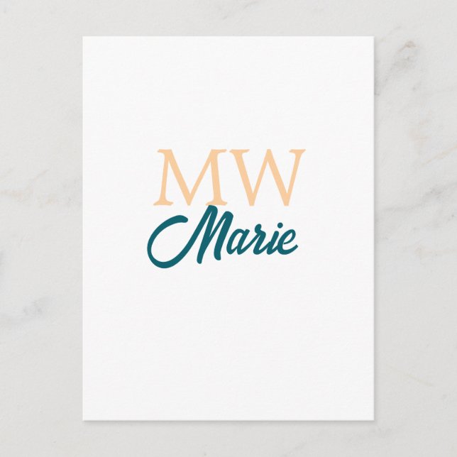 Carte Postale simple minimal add name monogram orange blue bold (Devant)