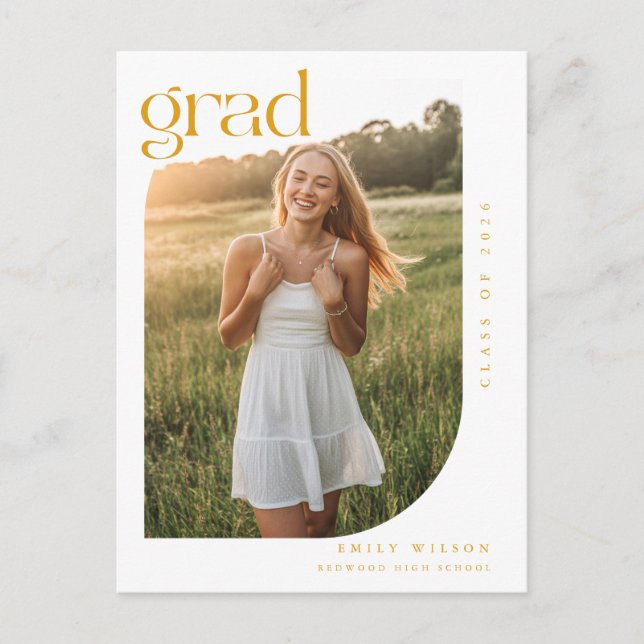 Carte Postale Simple Minimal Arch Photo Gold Script Graduation (Devant)