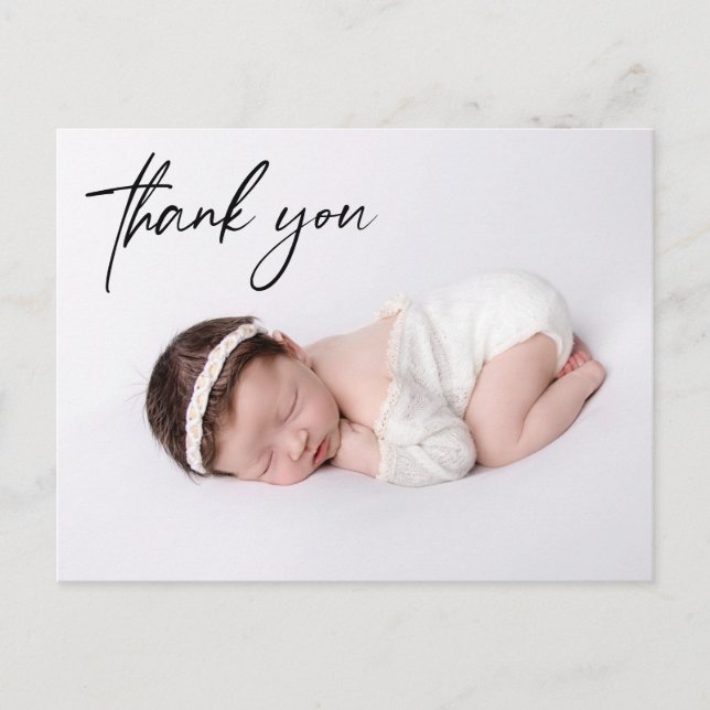 Carte Postale Simple Modern Baby photo fille Birth Merci (Devant)