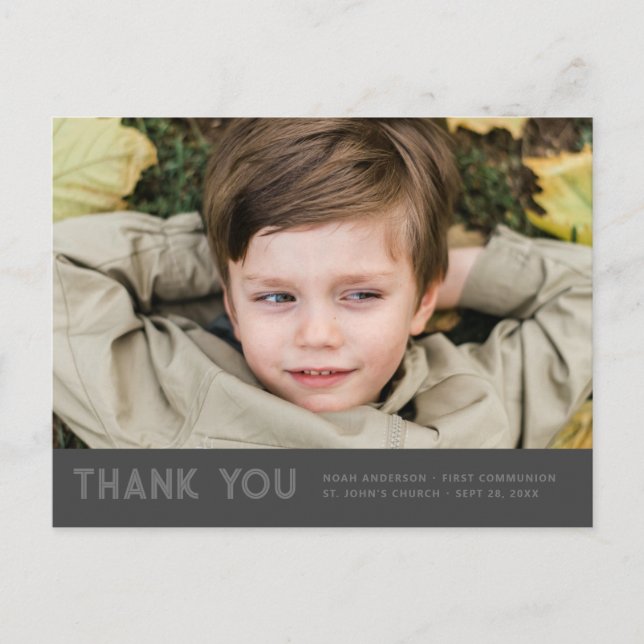 Carte Postale Simple Moderne Communion Pour Lui Photo Merci (Devant)