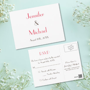 Carte Postale Simple moderne Elegant Mariage blanc réponse RSVP