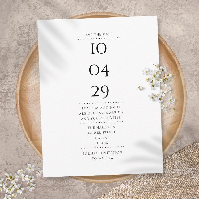 Carte Postale Simple moderne noir et blanc Enregistrer la date (Créateur téléchargé)