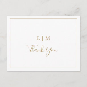 Carte Postale Simple Monogramme de Mariage Remerciement en Or An