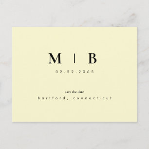 Carte Postale Simple Monogramme Mariage jaune Enregistrer la dat