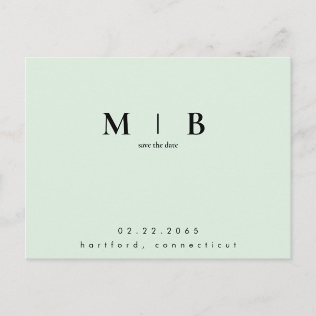 Carte Postale Simple Monogramme Mint QR Code Enregistrer la date (Devant)