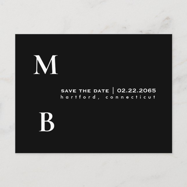 Carte Postale Simple Monogramme Noir Mariage Enregistrer la date (Devant)