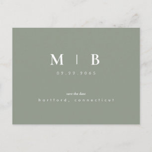 Carte Postale Simple Monogramme Sage Enregistrer la Date QR Code