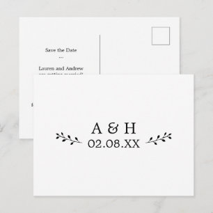 Carte Postale Simple Motif de Feuille Élégante Monogrammé Enregi
