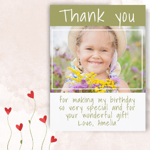 Carte Postale Simple Olive Green Girl Photo Merci d'anniversaire
