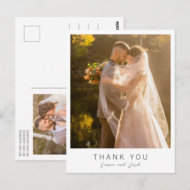Carte Postale Simple Photo Modern Wedding Thank You (Devant / Derrière)