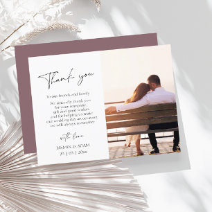Carte Postale Simple Plum violet Script Photo Mariage Merci