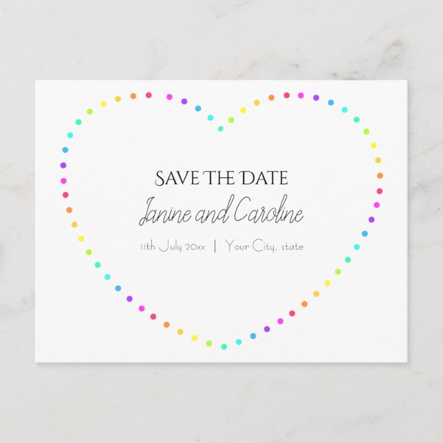 Carte Postale Simple Rainbow Heart Enregistrer La Date (Devant)