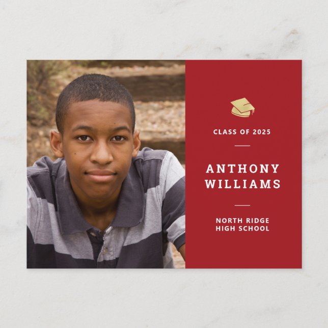 Carte Postale Simple Red & White Modern Photo Graduation (Devant)