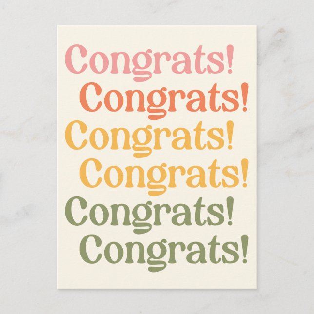 Carte Postale Simple Retro Typography Congrats Yellow and Green (Devant)