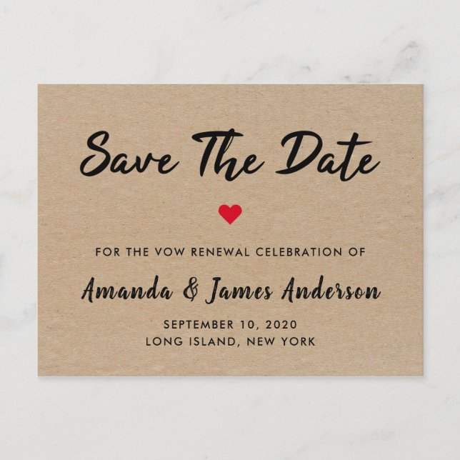 Carte Postale Simple Save The Date Renouvellement de Voeux Kraft (Devant)