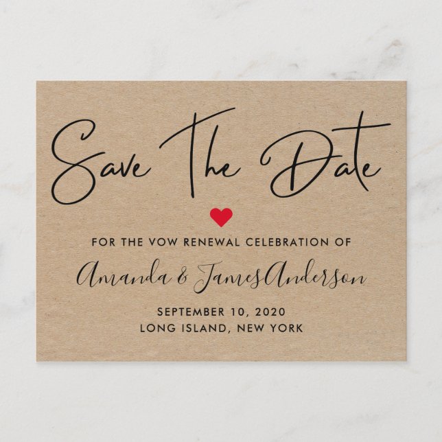 Carte Postale Simple Save The Date Renouvellement de Voeux Kraft (Devant)
