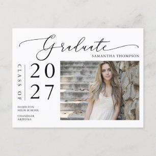 Carte Postale Simple Script School Graduate Faire-part photo