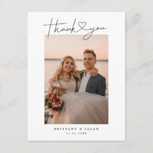 Carte Postale Simple Script with Heart Mariage Remerciement Phot