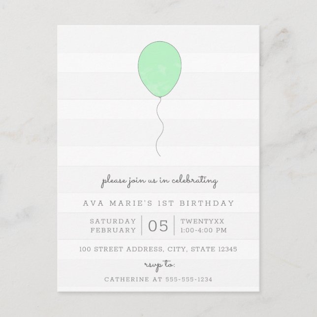 Carte Postale Simple Shabby Chic Grey et Ballotte verte Annivers (Devant)
