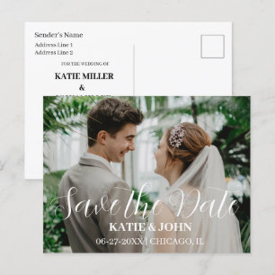 Carte Postale Simple style moderne photo mariage Enregistrer la