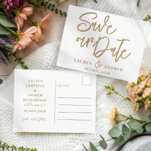 Carte Postale Simple Typographie Faux Or Enregistrer la Date