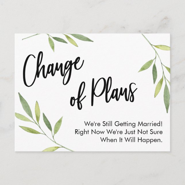 Carte Postale Simple verdure Changement de plan Reporté Mariage (Devant)