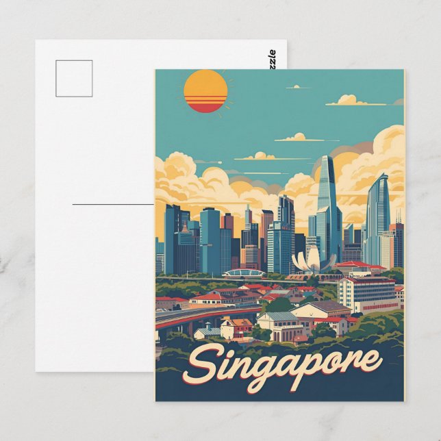 Carte Postale Singapore city retro Skyline (Devant / Derrière)