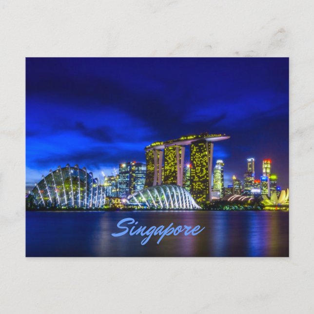 Carte Postale Singapore City Skyline La Nuit (Devant)