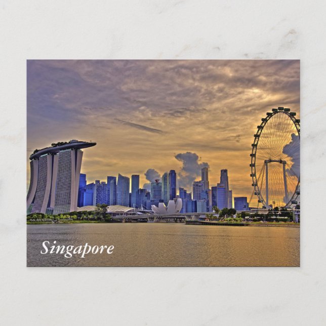 Carte Postale Singapour Skyline au coucher du soleil (Devant)