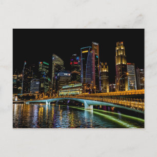 Carte Postale Singapour Skyline, Lumières De Nuit