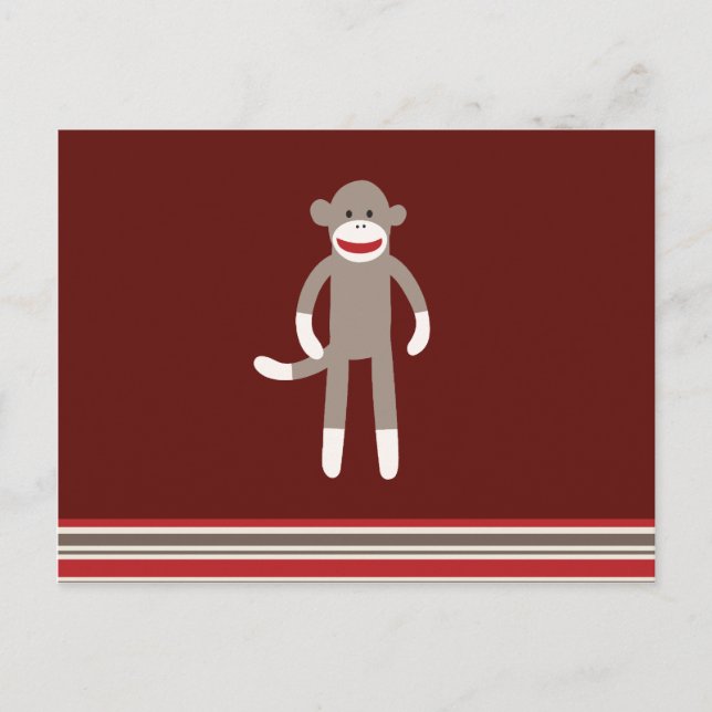Carte Postale Singe à queue mignonne sur rouge avec des rayures (Devant)
