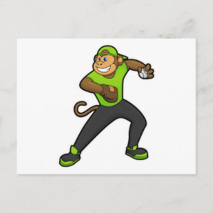 Carte Postale Singe au baseball avec batte de baseball