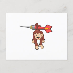 Carte Postale Singe aux fléchettes avec fléchette