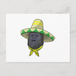 Carte Postale Singe avec casquette de paille