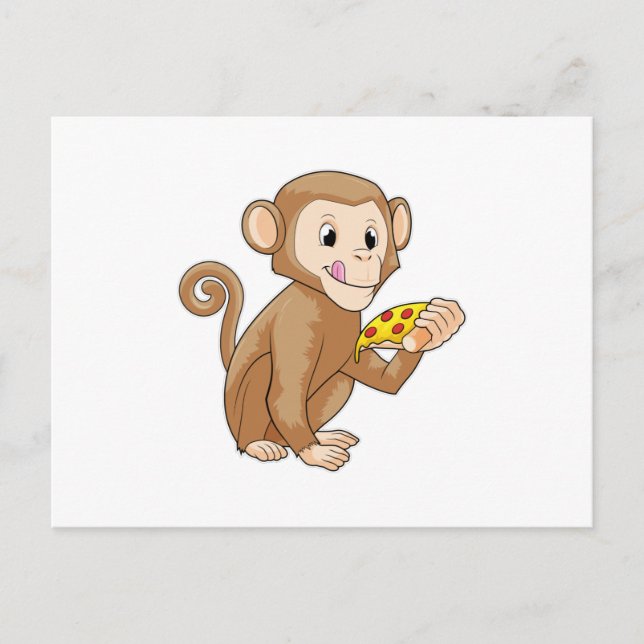 Carte Postale Singe avec morceau de pizza (Devant)