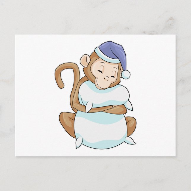 Carte Postale Singe avec oreiller et grosse dormeuse (Devant)