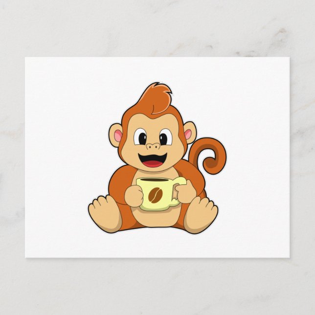 Carte Postale Singe avec tasse de café (Devant)