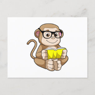 Carte Postale Singe comme étudiant avec des lunettes et un livre