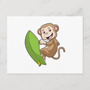 Carte Postale Singe comme surfeur avec Surfer