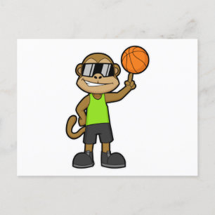 Carte Postale Singe en joueur de basket-ball avec ballon de bask