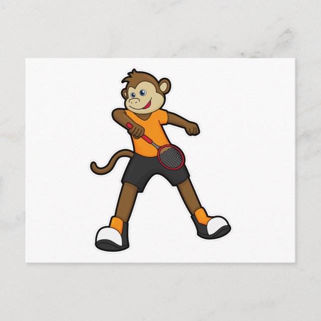Carte Postale Singe en joueur de tennis avec raquette de tennis (Devant)