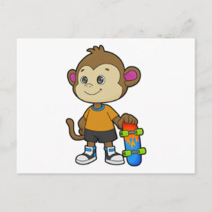 Carte Postale Singe en skateur avec planche à roulettes