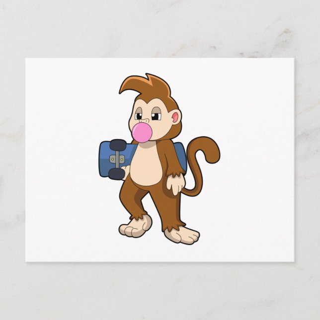 Carte Postale Singe en skateur avec skateboard (Devant)