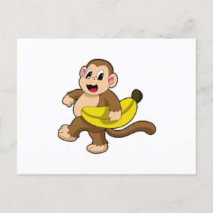 Carte Postale Singe en train de courir avec une banane