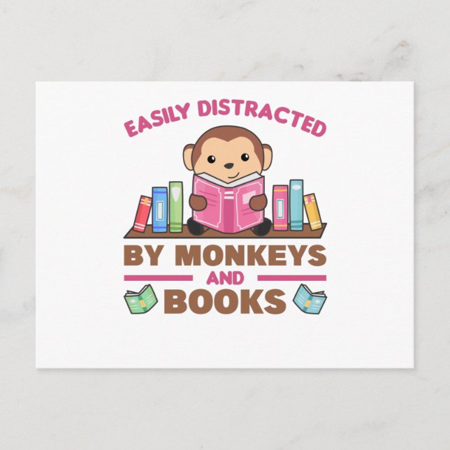 Carte Postale Singe Et Livres Drôle Dire Avec Un Livre (Devant)
