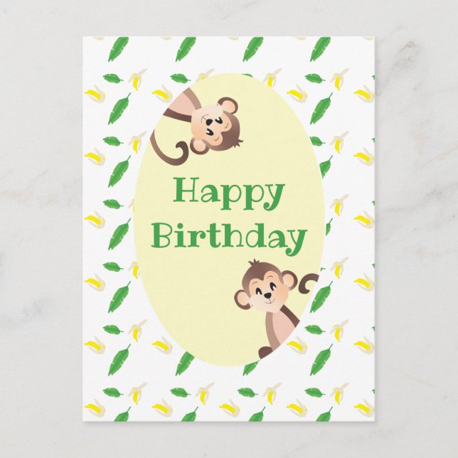 Carte Postale Singe Joyeux Anniversaire Feuille Tropicale de Ban (Devant)