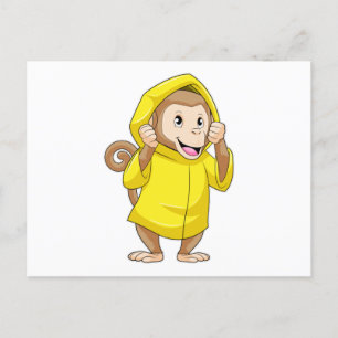 Carte Postale Singe sous la pluie avec imperméable