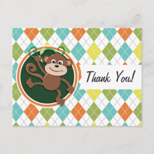 Carte Postale Singe sur Motif Jacquard coloré