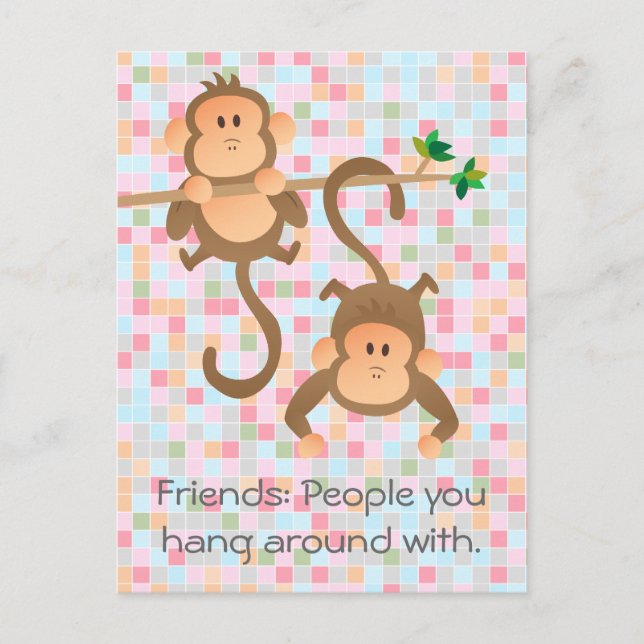 Carte Postale Singes caricaturaux accrochés (Devant)