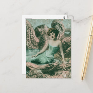 Carte Postale Siren Lady merveilleuse vintage et un monstre mari